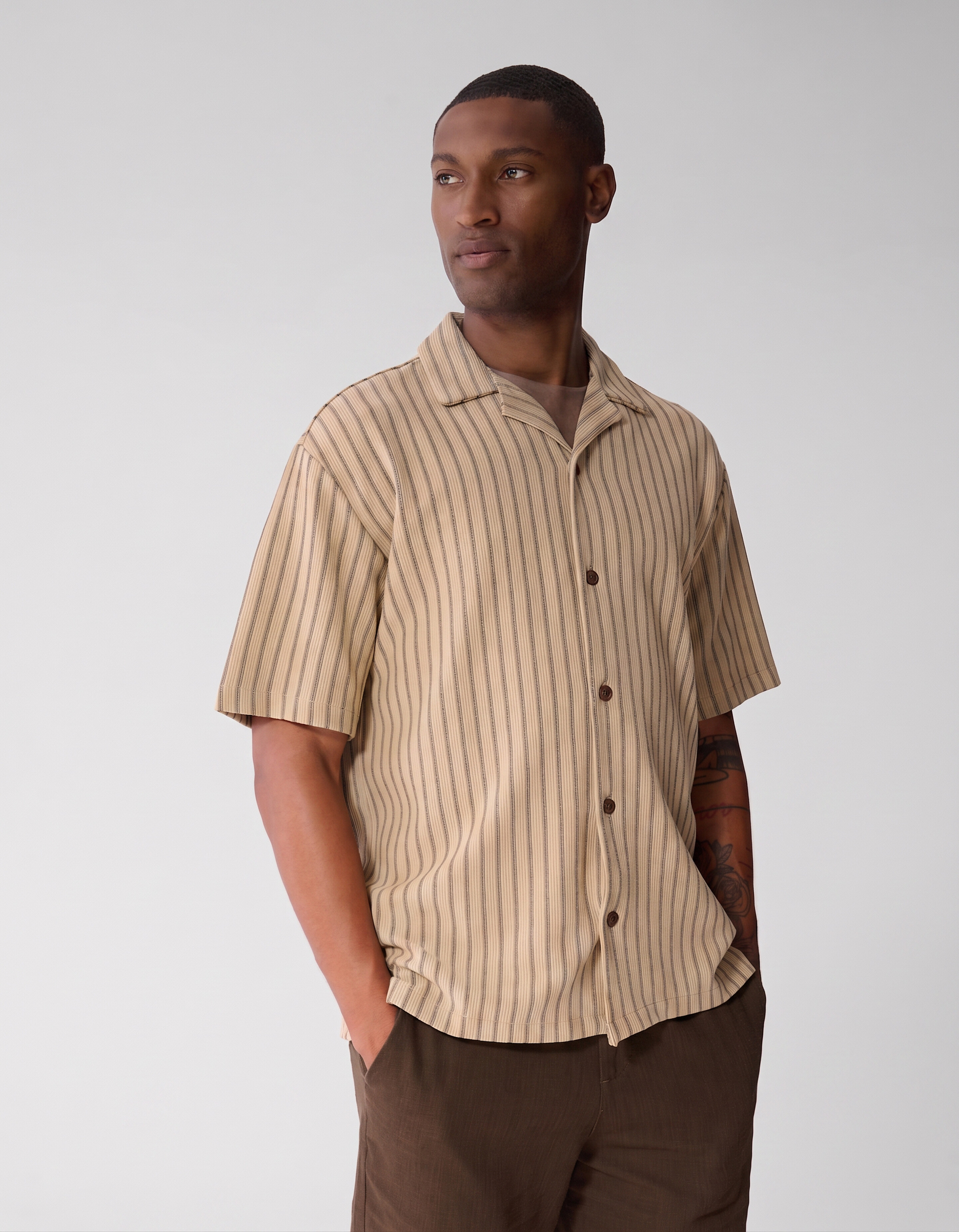 Pinstripe Rib Overhemd Zand SHOEBY MEN