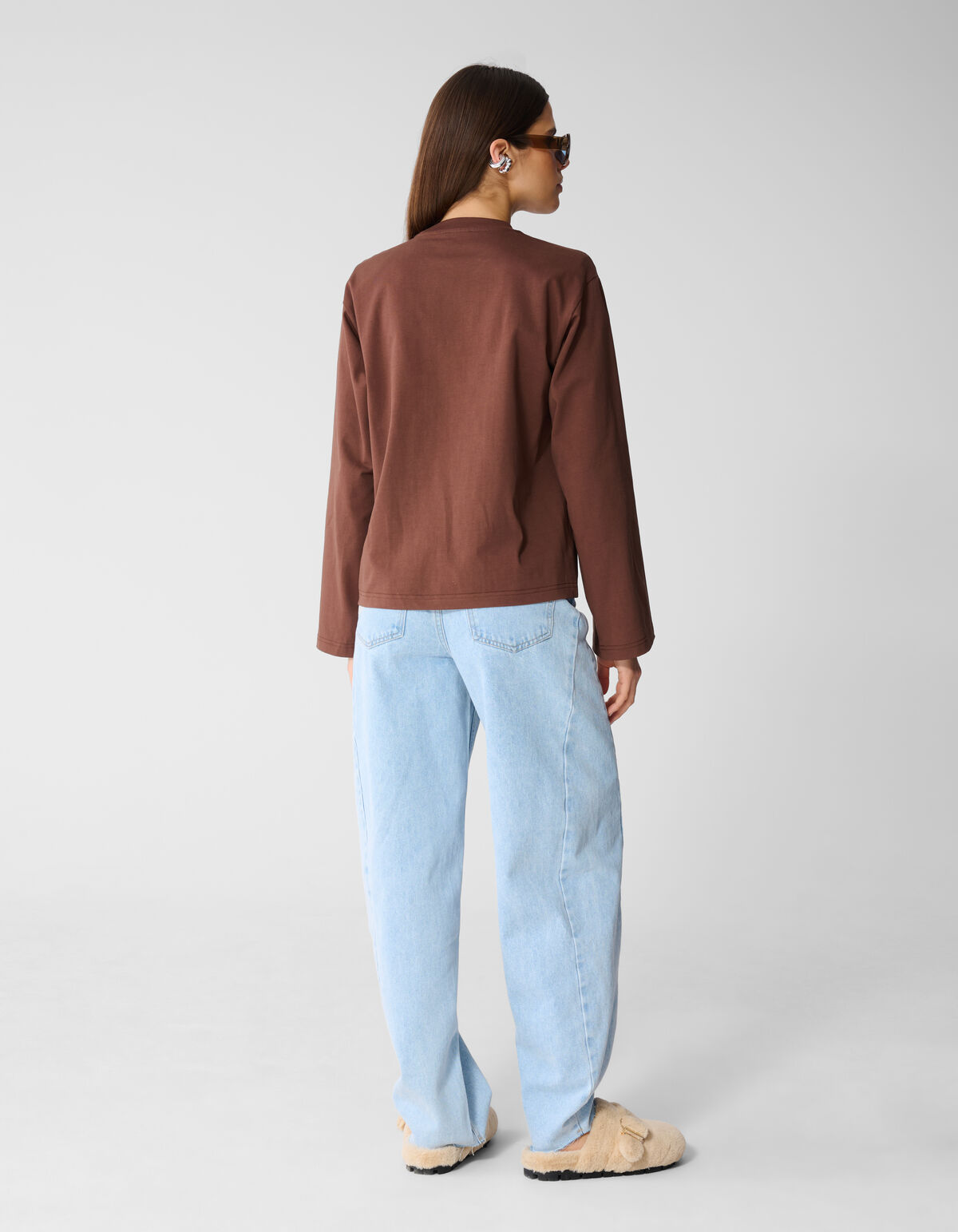 Oversized Basic Longsleeve T-Shirt Braun SHOEBY WOMEN