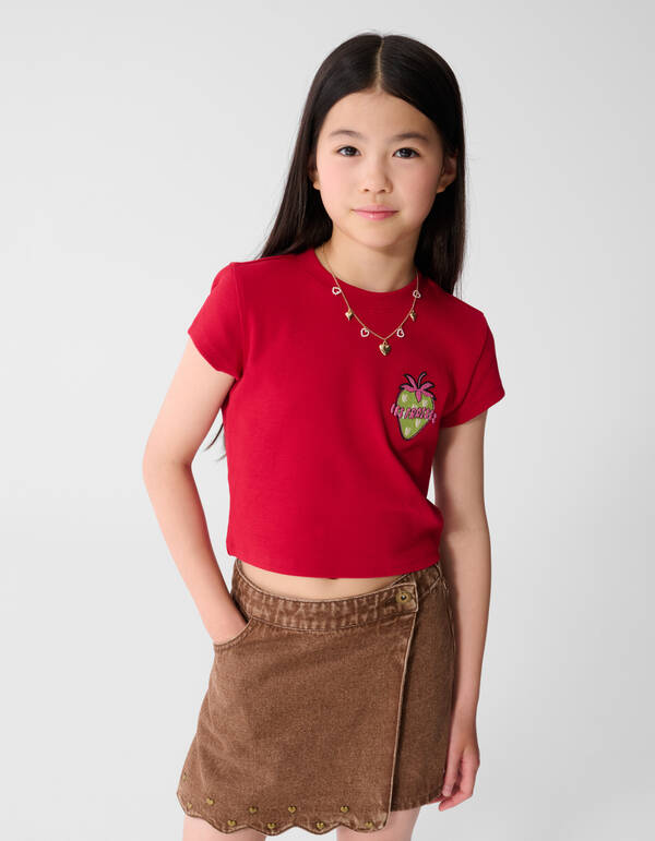 Les Fraises Rib Crop-Top Rot SHOEBY GIRLS