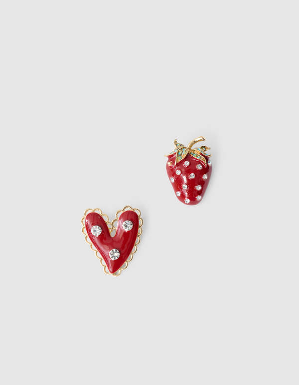 Strawberry Heart Brooch Set Rot SHOEBY ACCESSOIRES