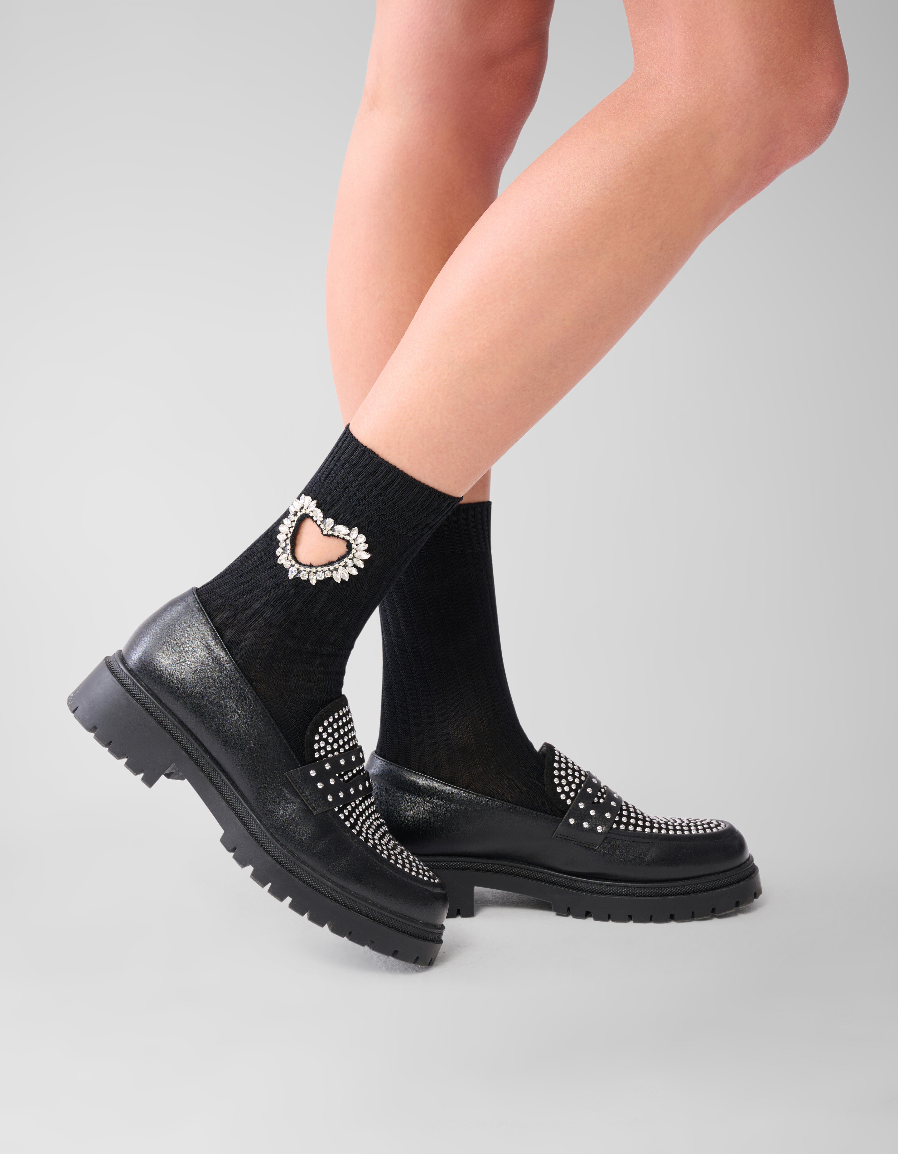 Strass Herz Socken Schwarz SHOEBY ACCESSOIRES