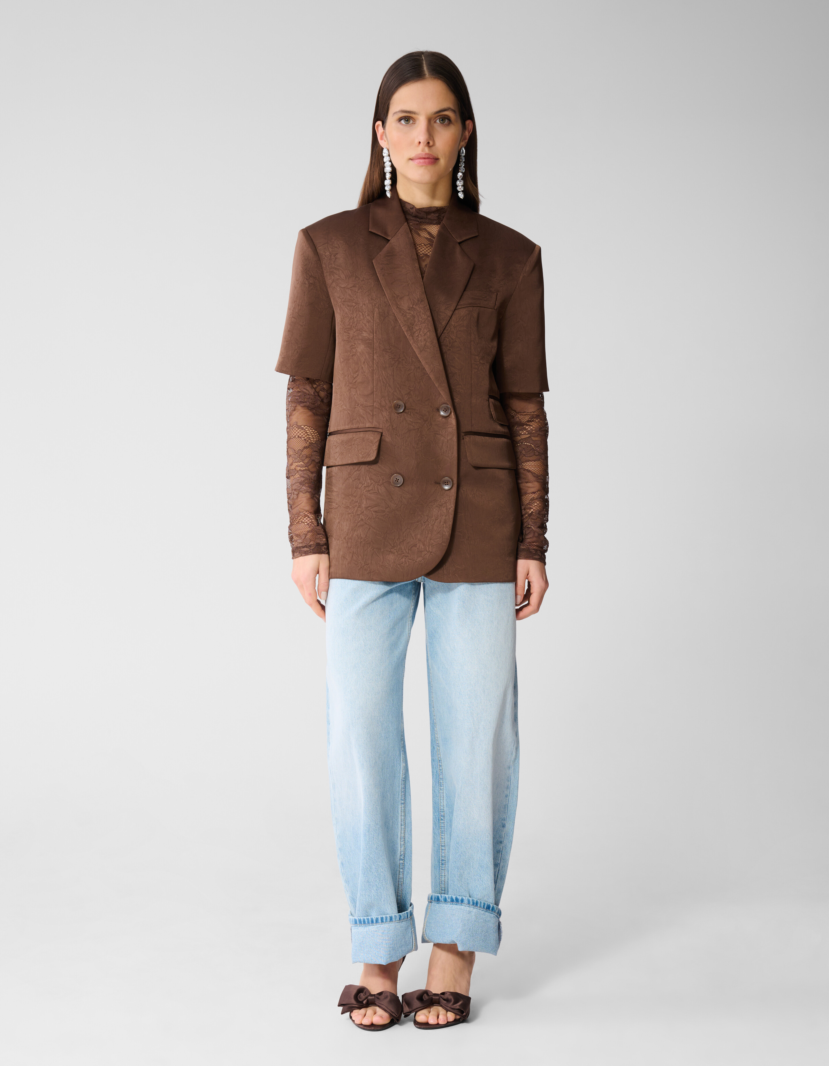 Kurz&auml;rmeliger Blazer Dunkelbraun SHOEBY WOMEN