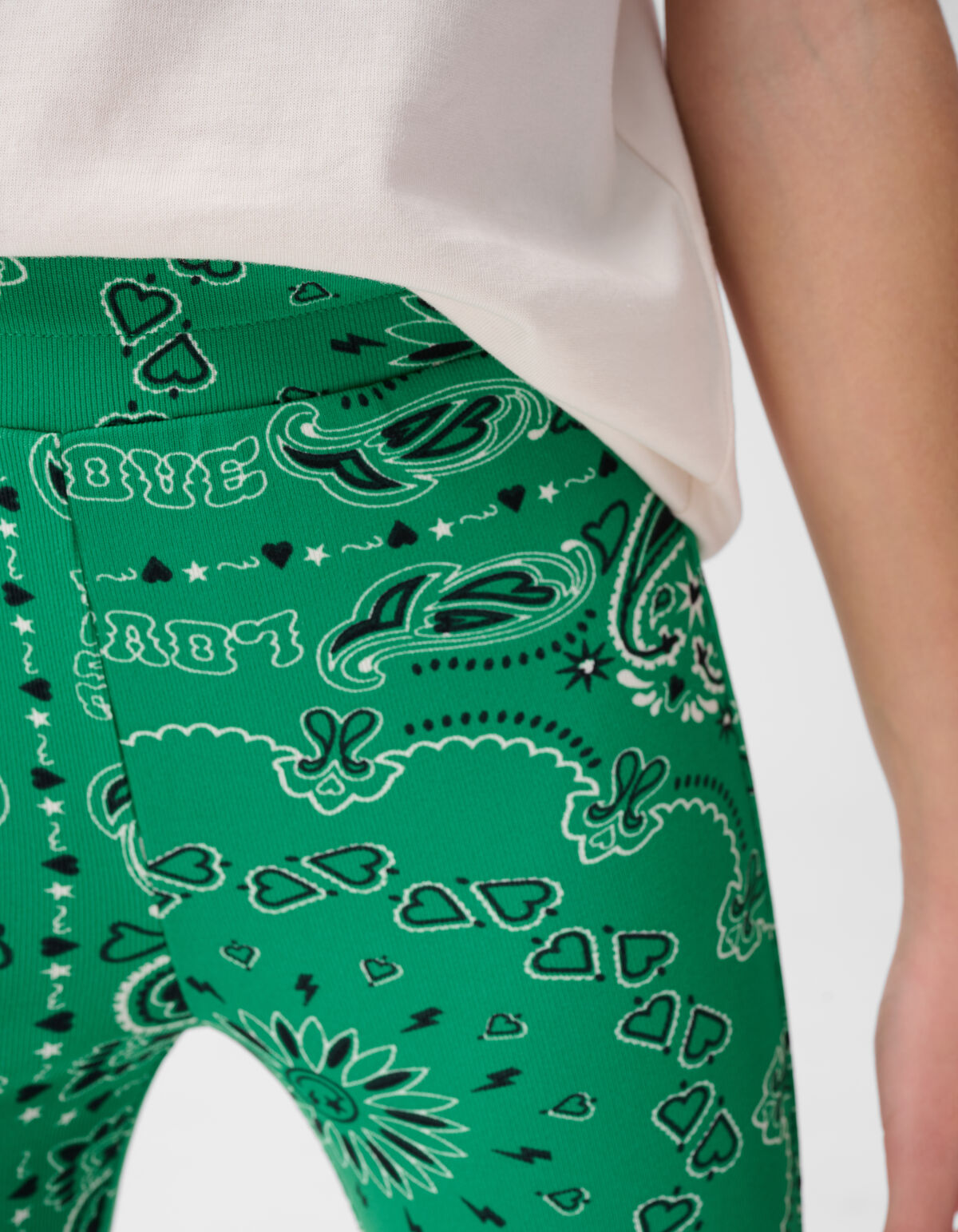 Bedruckte ausgestellte Rippen-Leggings Gr&uuml;n SHOEBY GIRLS