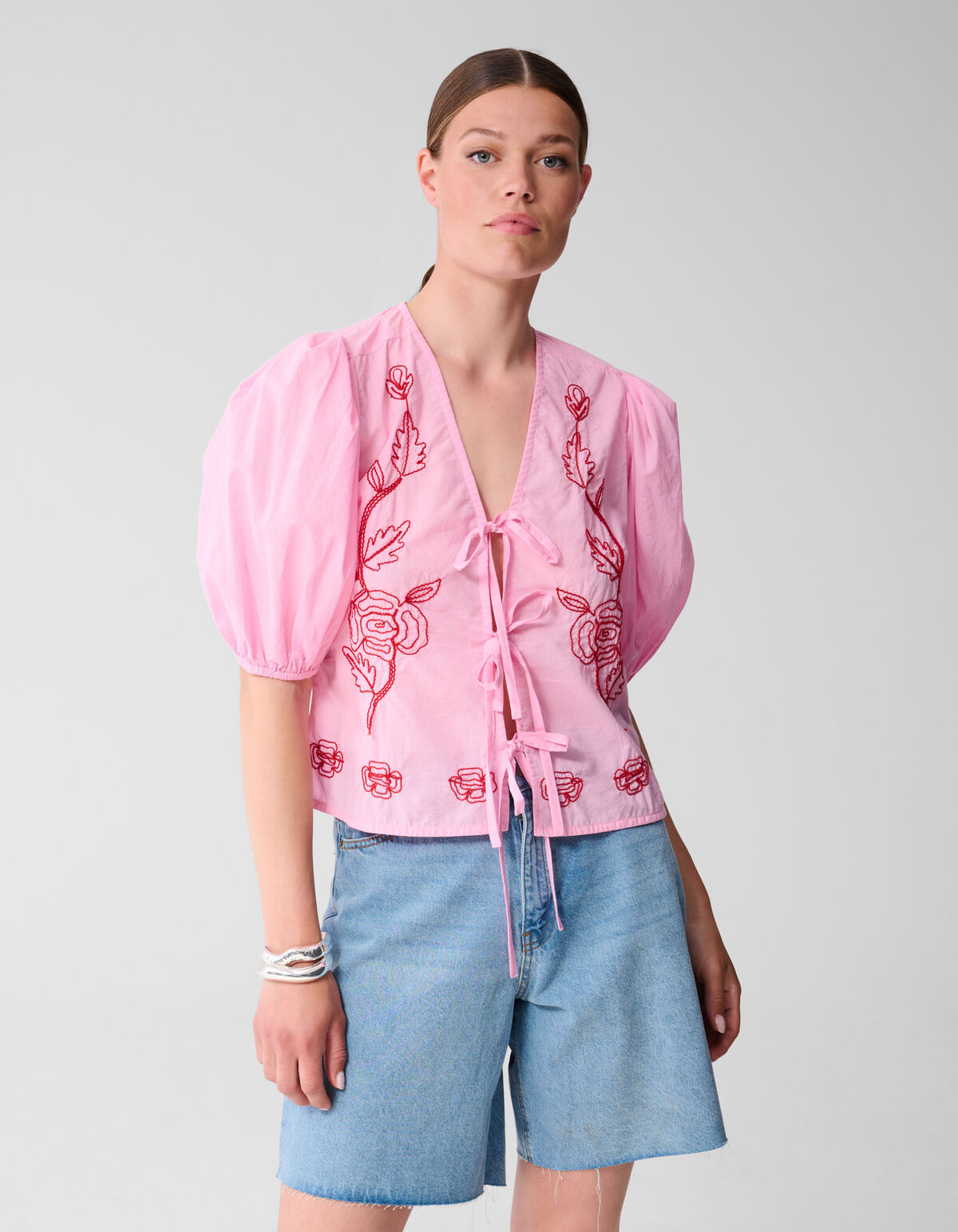 Bluse mit Stickerei Hellrosa SHOEBY WOMEN