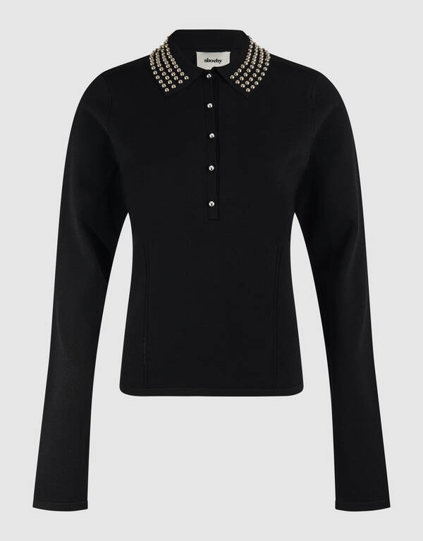 Poloshirt mit Strass-Strick Schwarz SHOEBY WOMEN