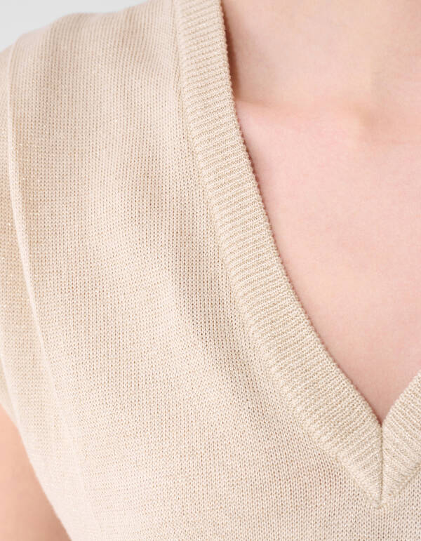 Glitzer-V-Ausschnitt-Top Sand SHOEBY WOMEN