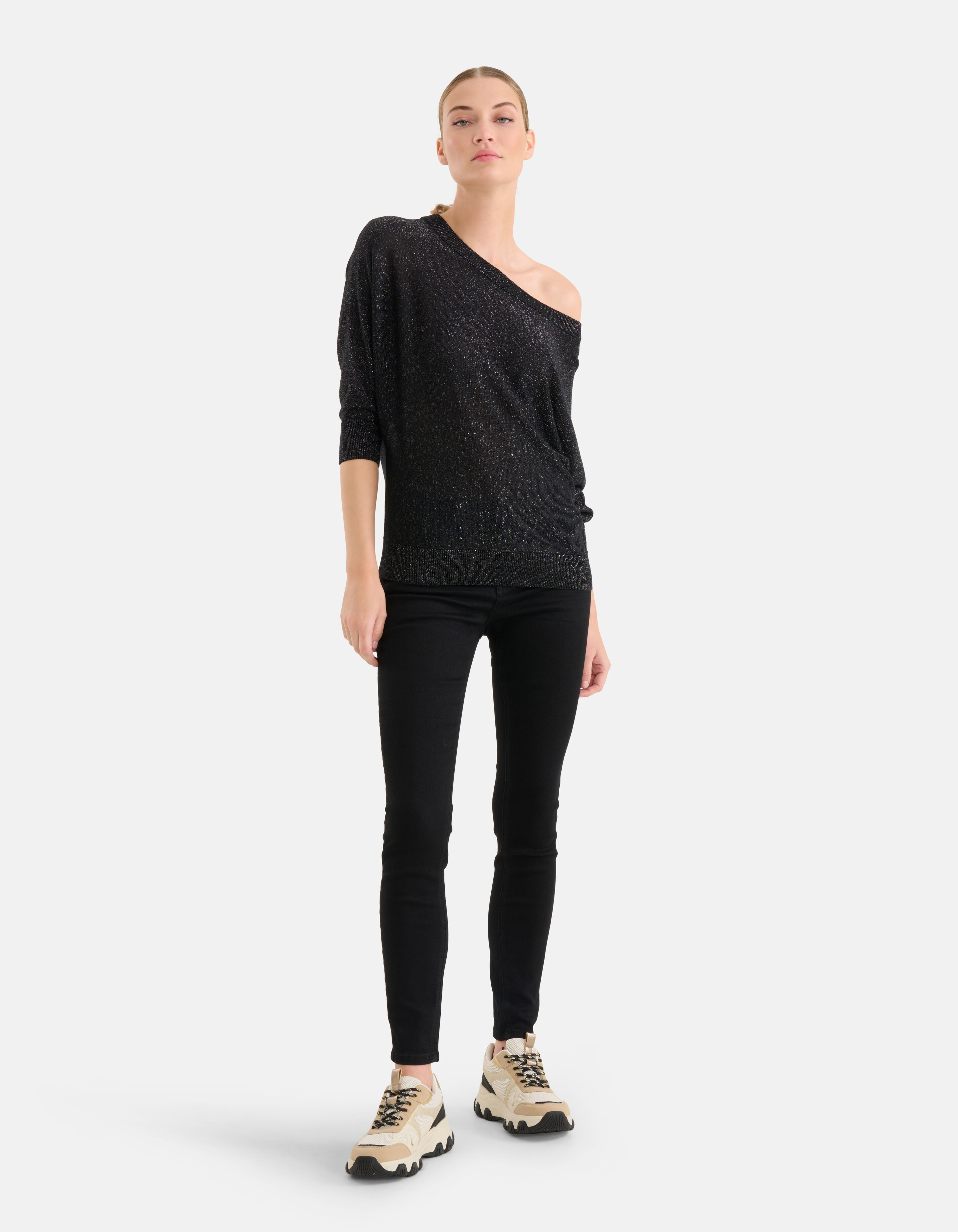 Glitzer Fledermausärmel Pullover Schwarz SHOEBY WOMEN