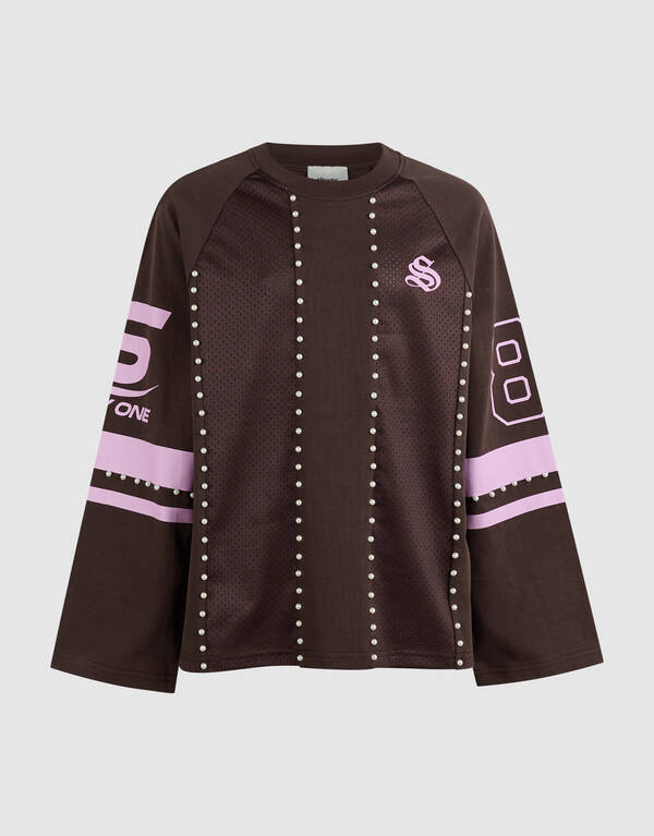 Perlen Mesh Longsleeve Dunkelbraun SHOEBY GIRLS