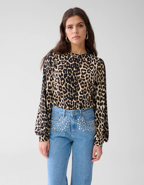 Leopardentop aus Rippenjersey Braun SHOEBY WOMEN