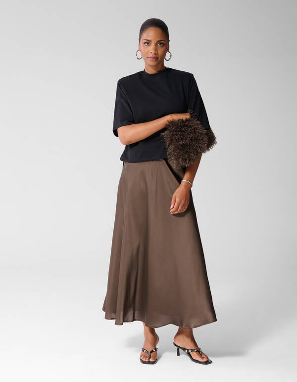 Satijnen Maxi Rok Donkerbruin SHOEBY WOMEN