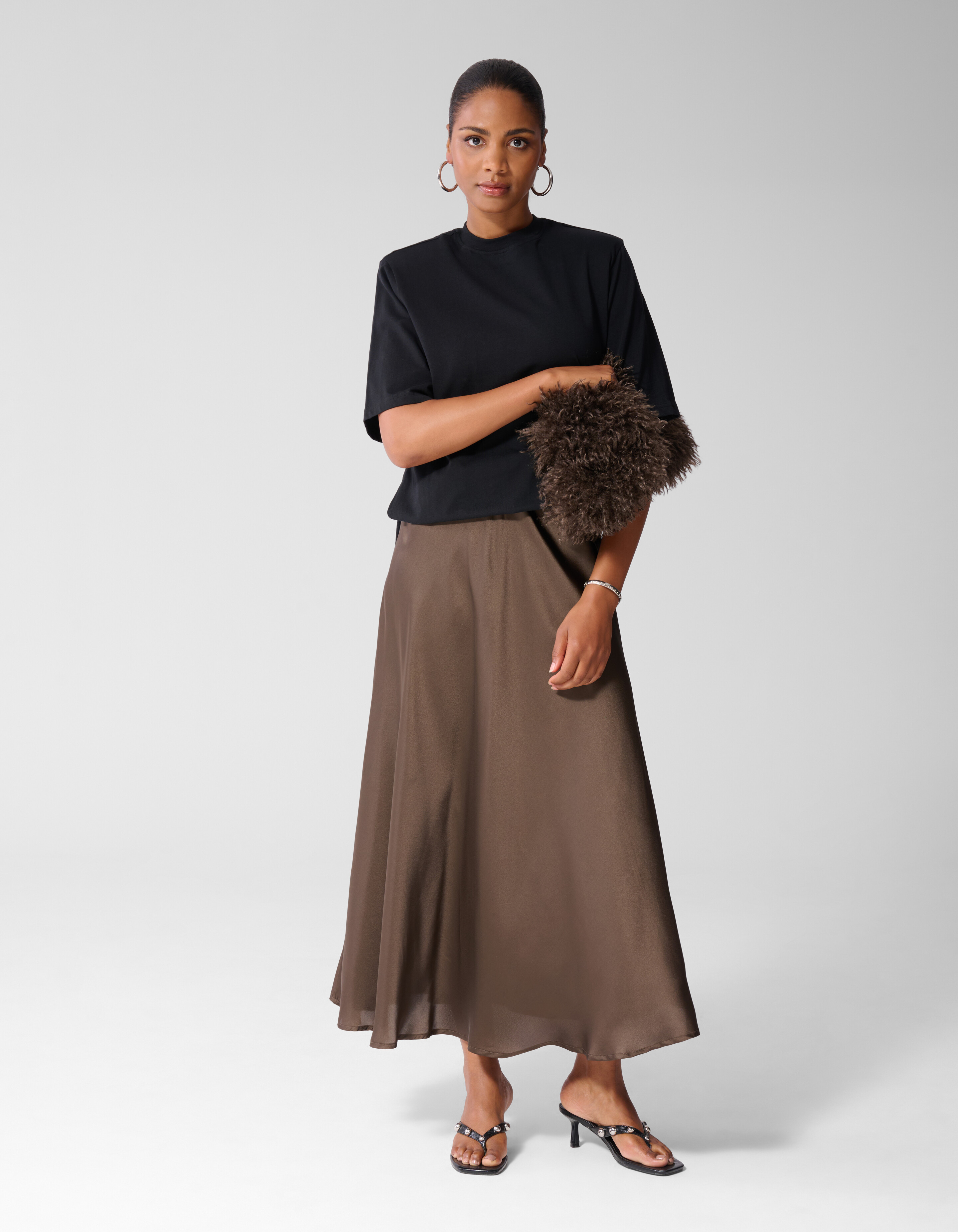 Satijnen Maxi Rok Donkerbruin SHOEBY WOMEN