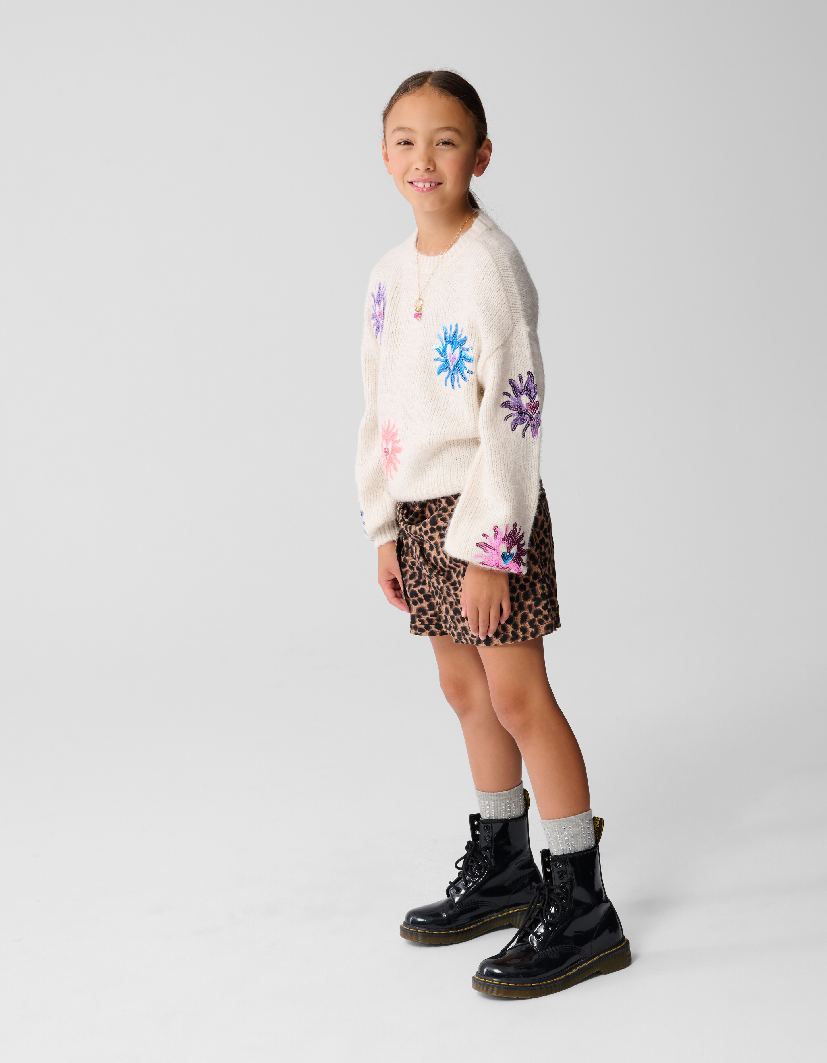 Pailletten Strickpullover Gebrochen Wei&szlig; SHOEBY GIRLS