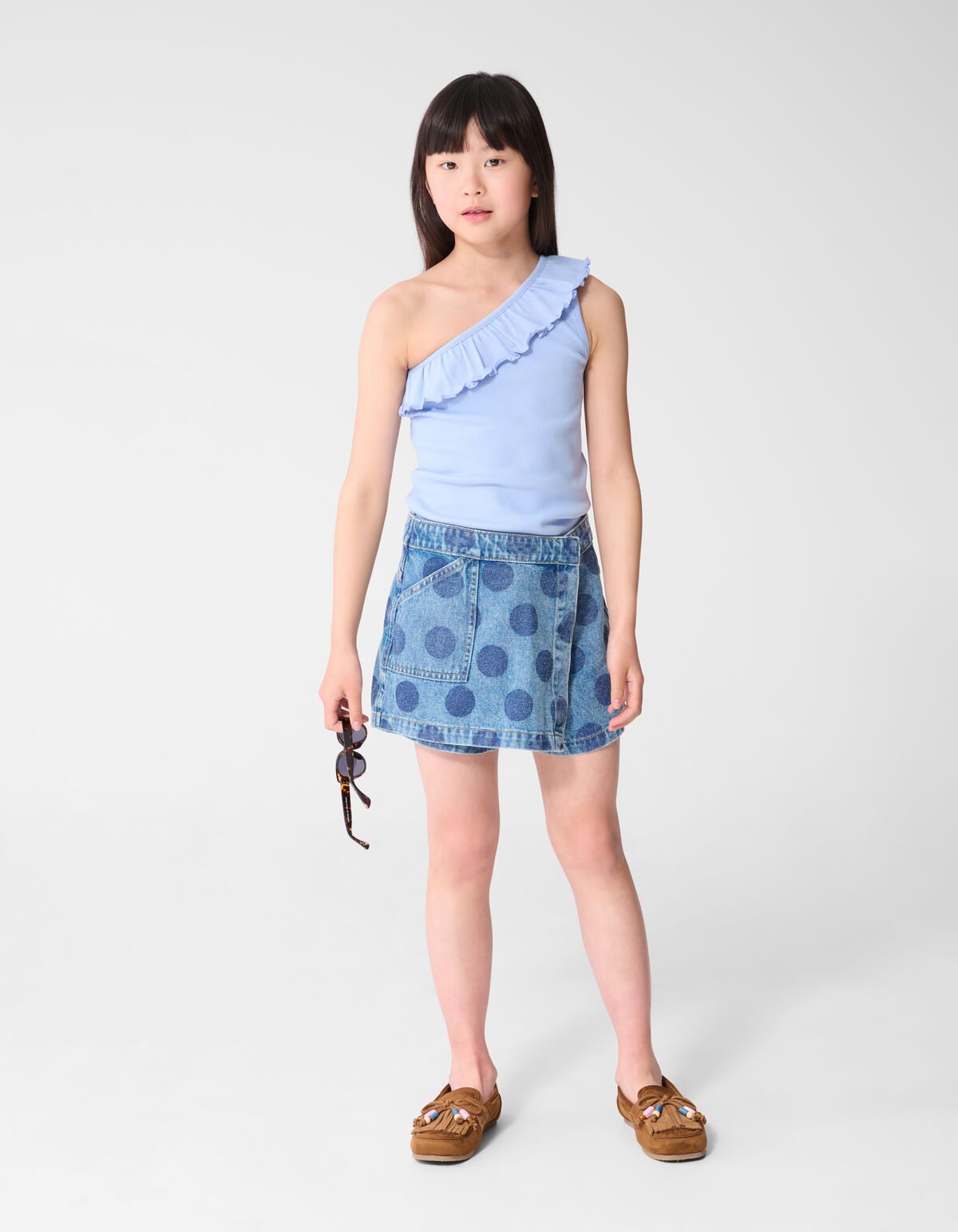 Polkadot Umh&uuml;llungs-Denim-Skort Blau SHOEBY GIRLS