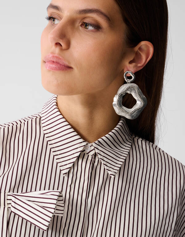 Nadelstreifen-Schleifenbluse Wei&szlig;/Rot SHOEBY WOMEN