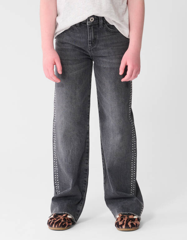 Schwarze Jeans mit Nieten und weitem Bein SHOEBY GIRLS