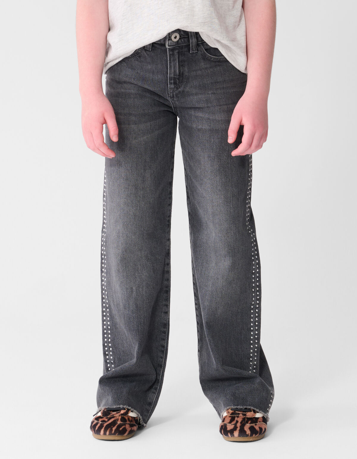 Schwarze Jeans mit Nieten und weitem Bein SHOEBY GIRLS