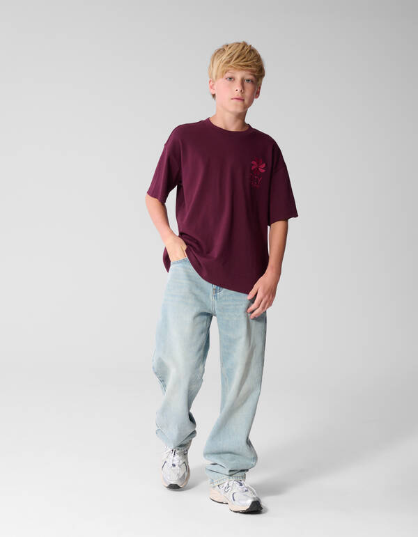 Stay Bold T-Shirt mit auff&auml;lligem Motiv, Dunkelrot SHOEBY BOYS