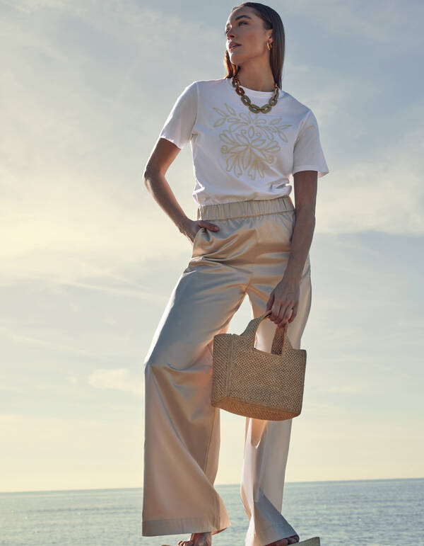 Satin Wide Leg Trousers Sand By Mieke SHOEBY WOMEN