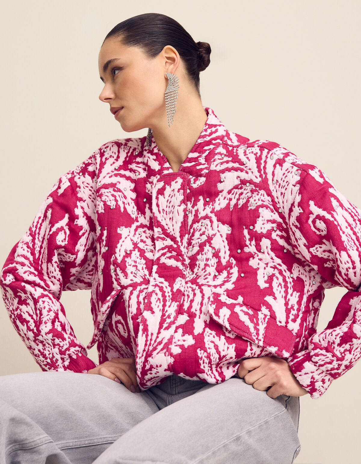 &Uuml;bergro&szlig;e Jacquard-Bomberjacke Rosa SHOEBY WOMEN