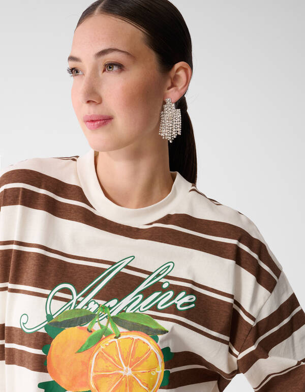 Gestreiftes Kunstwerk T-Shirt Braun SHOEBY WOMEN