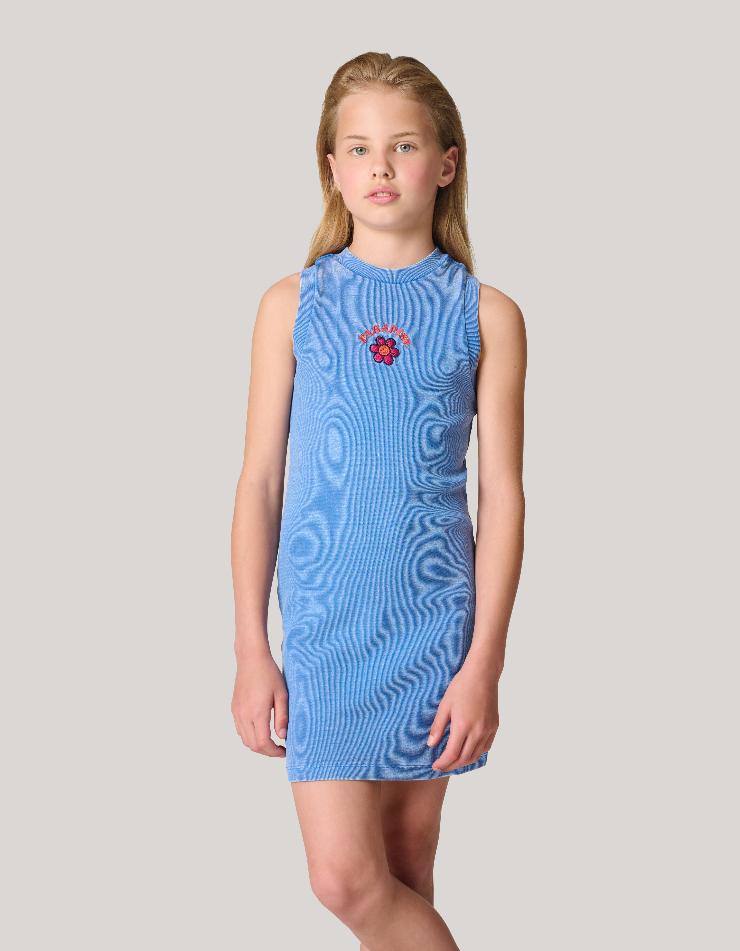 Kleid mit Rippenstickerei Blau SHOEBY GIRLS