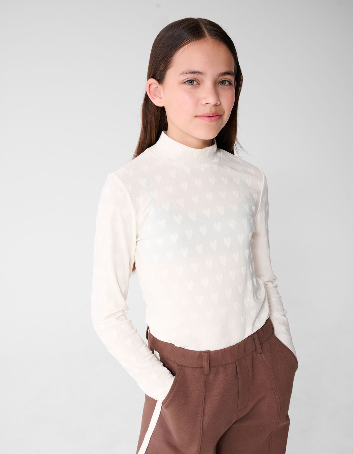 Top mit Allover-Herzmuster Cremefarben SHOEBY GIRLS