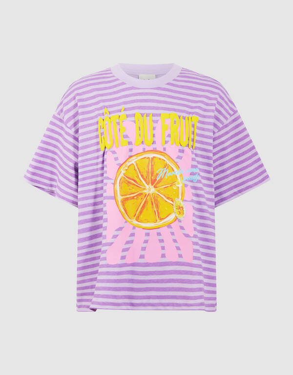 Gestreiftes Obst-Kunst T-Shirt Helllila SHOEBY GIRLS