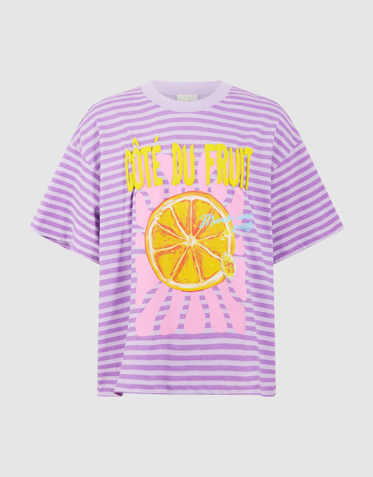 Gestreiftes Obst-Kunst T-Shirt Helllila SHOEBY GIRLS