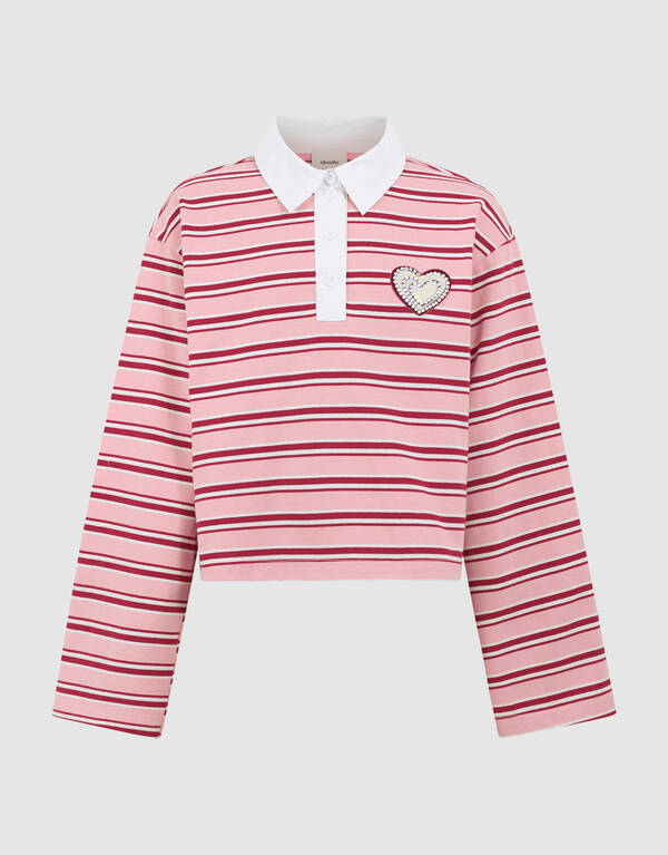Gestreiftes Langarm-Polohemd Rot/Rosa SHOEBY GIRLS