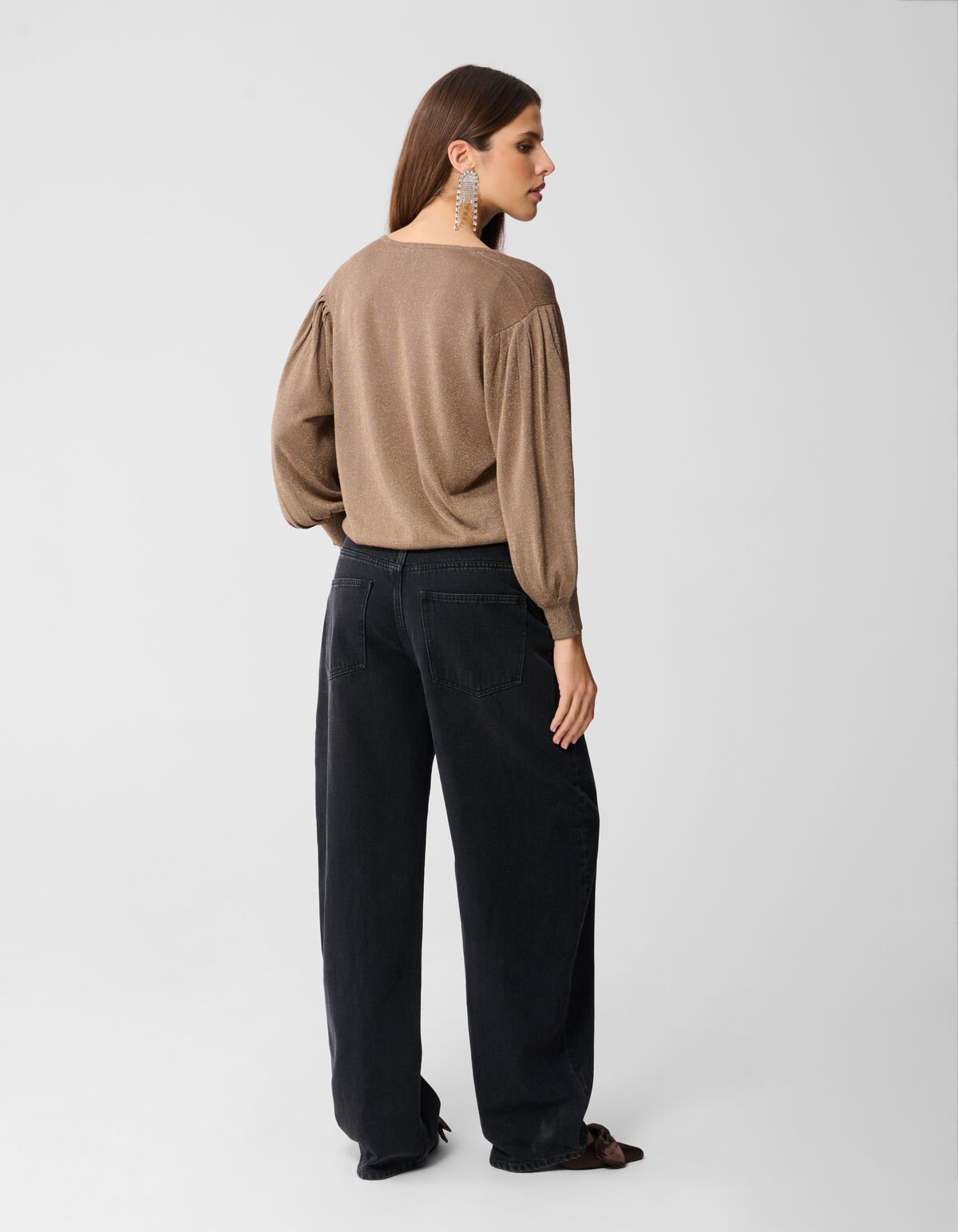 Glitzer-Pullover mit V-Ausschnitt Braun SHOEBY WOMEN