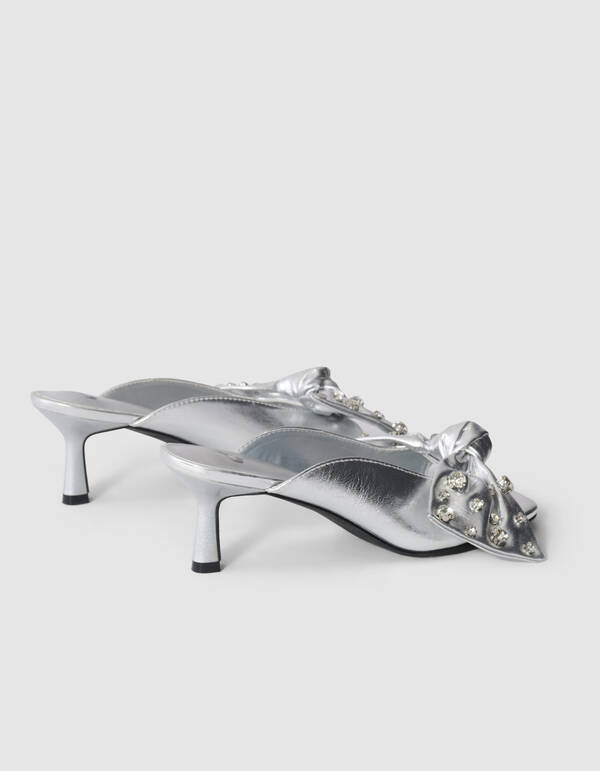 Strass-Slipper mit Absatz, silberfarben SHOEBY SHOES