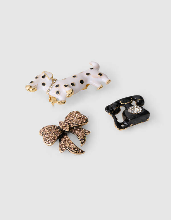 Polka-Punkt-Strass-Broschen-Set Wei&szlig; SHOEBY ACCESSOIRES