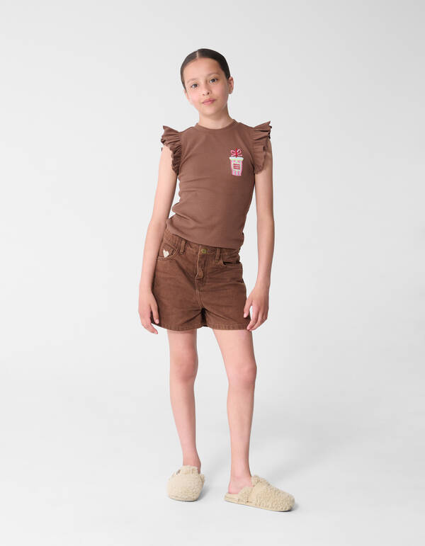 Matcha R&uuml;schen-Rippenoberteil Braun SHOEBY GIRLS