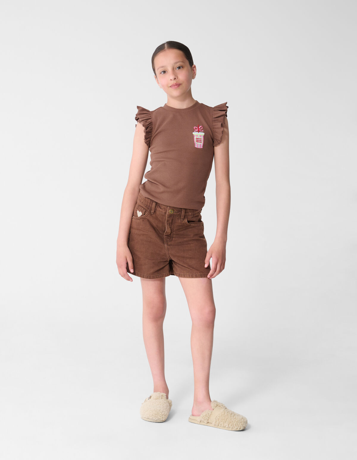 Matcha R&uuml;schen-Rippenoberteil Braun SHOEBY GIRLS