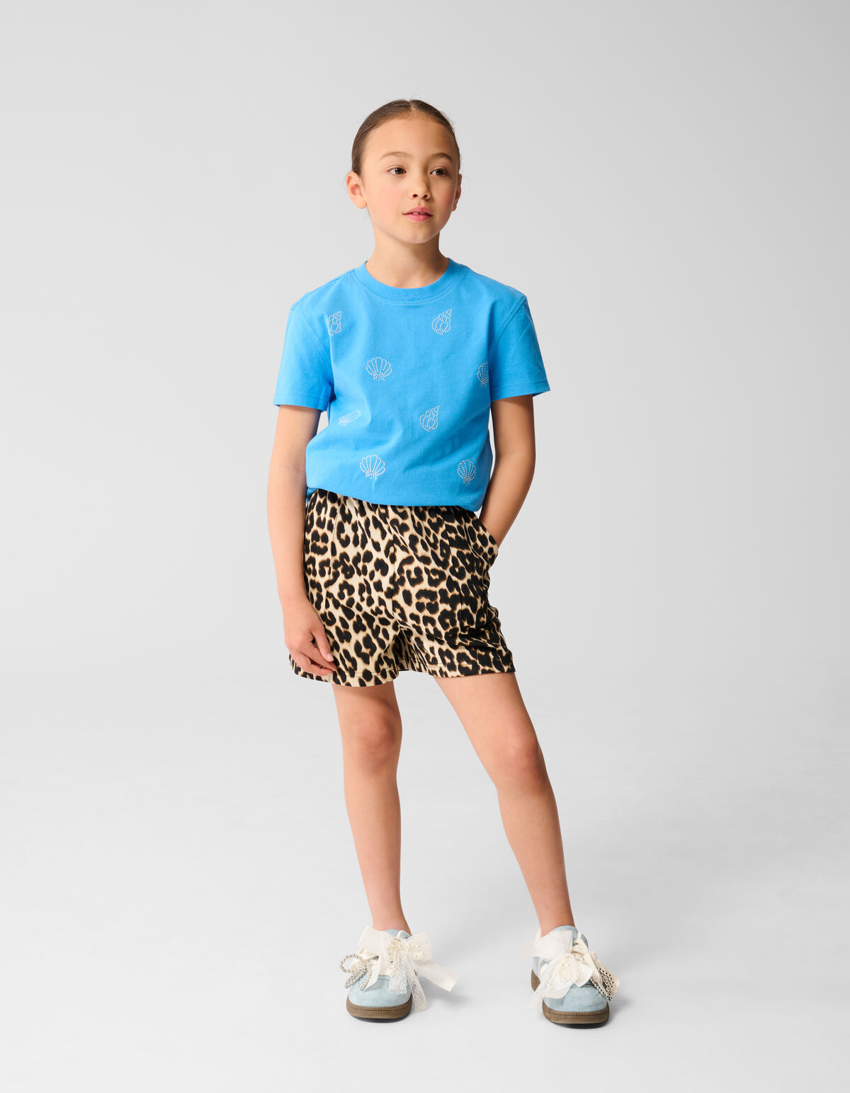 Strass Muschel-T-Shirt Blau SHOEBY GIRLS