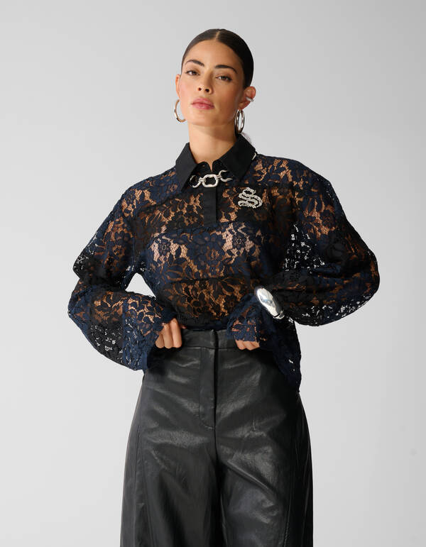 Gestreiftes Lace Polo schwarz/dunkelblau SHOEBY WOMEN