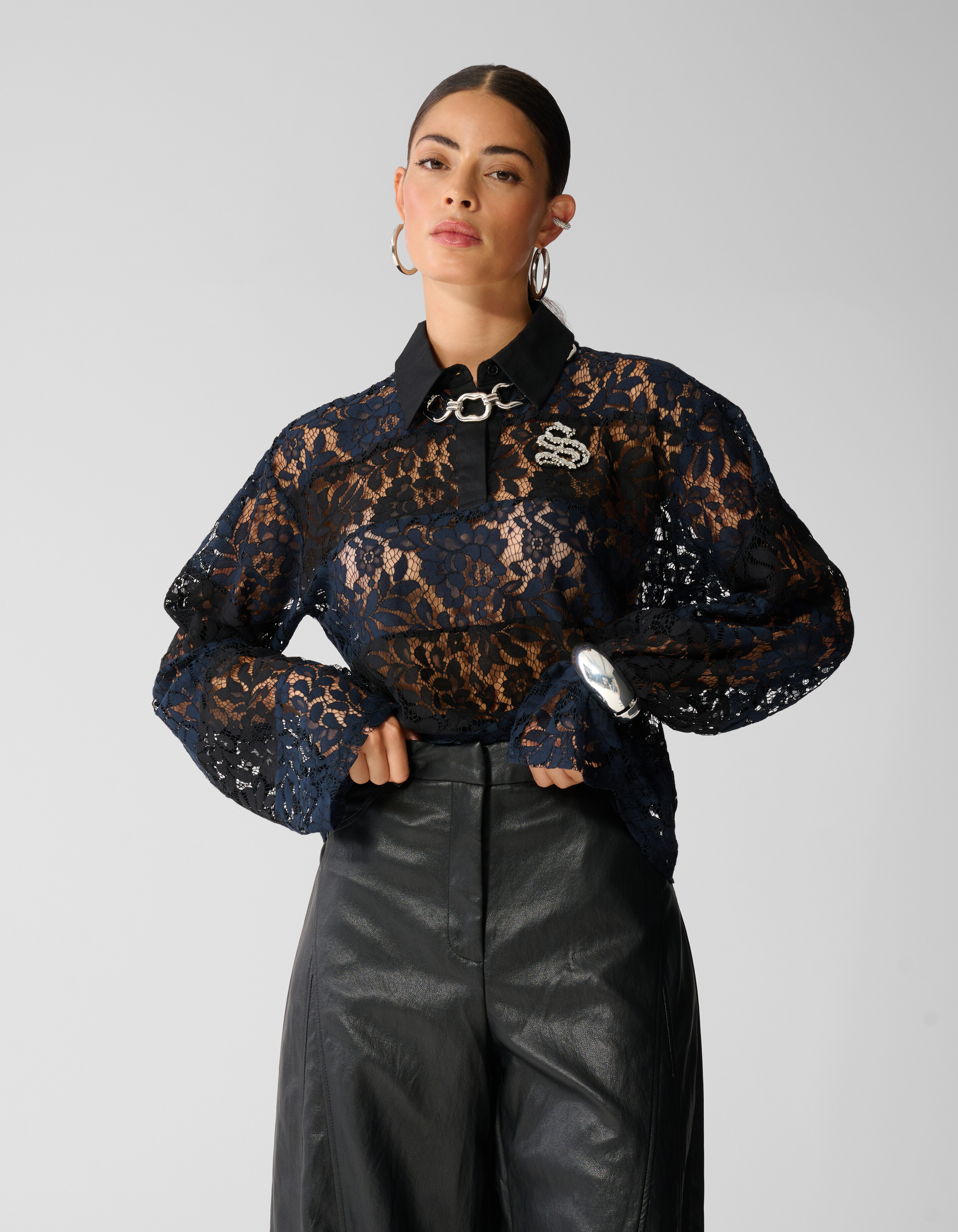 Gestreiftes Lace Polo schwarz/dunkelblau SHOEBY WOMEN