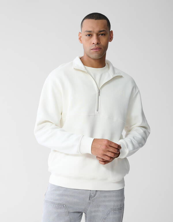 Pullover mit halbem Rei&szlig;verschluss in Off White SHOEBY MEN