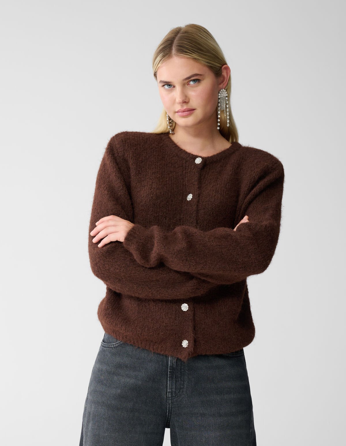 Zweibr&uuml;stige Strickweste Braun SHOEBY WOMEN