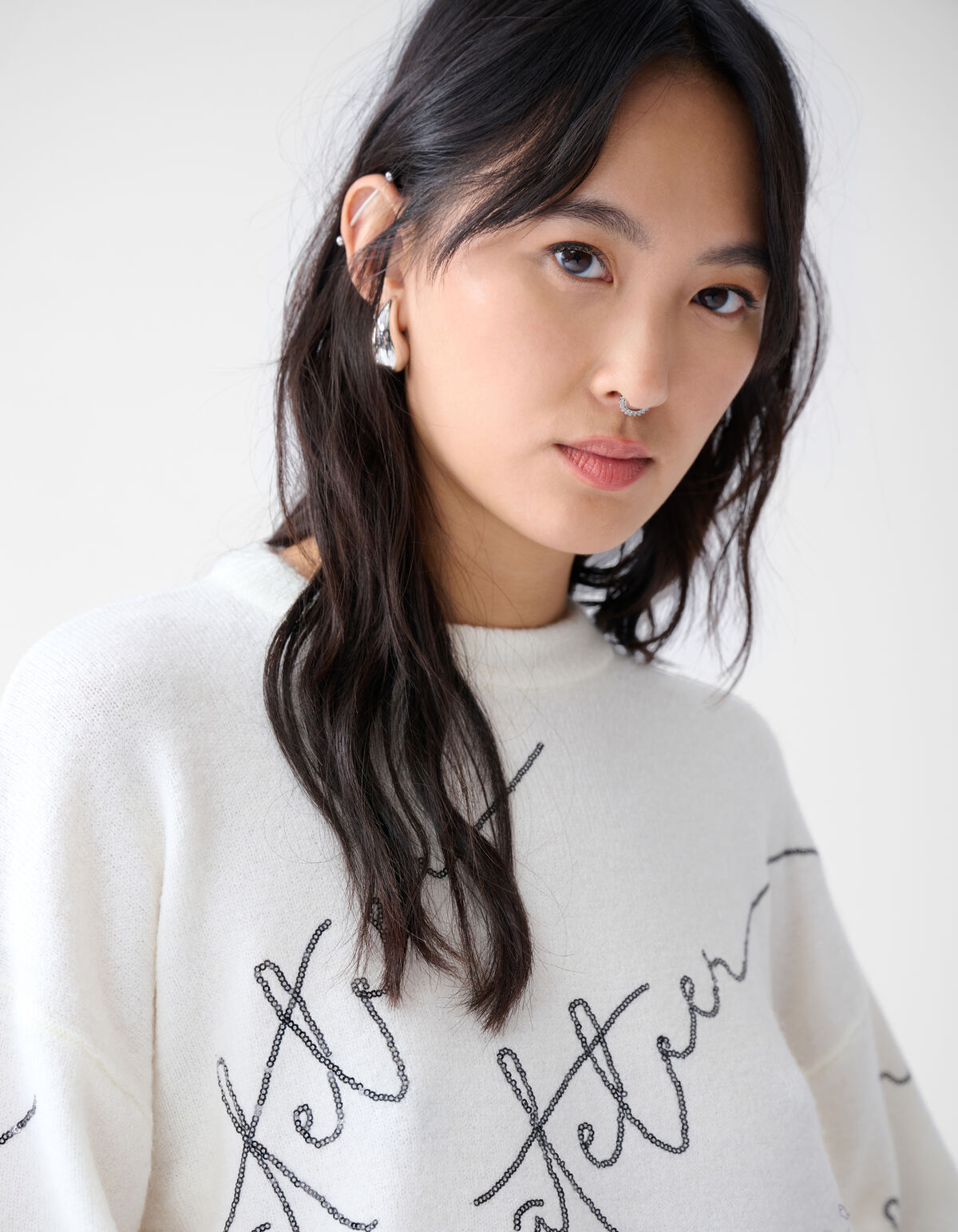 Pailletten Pullover Off White SHOEBY WOMEN