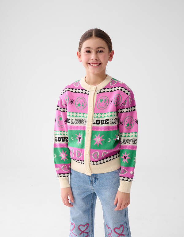 Bedruckte Strickjacke Off White SHOEBY GIRLS