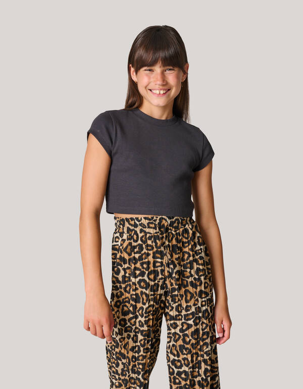 Ribbel Crop Top Donkergrijs SHOEBY GIRLS