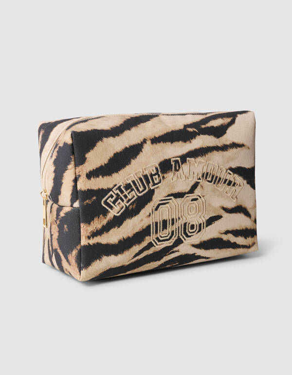 Tiger-Stickerei-Make-Up-Tasche Braun SHOEBY ACCESSOIRES