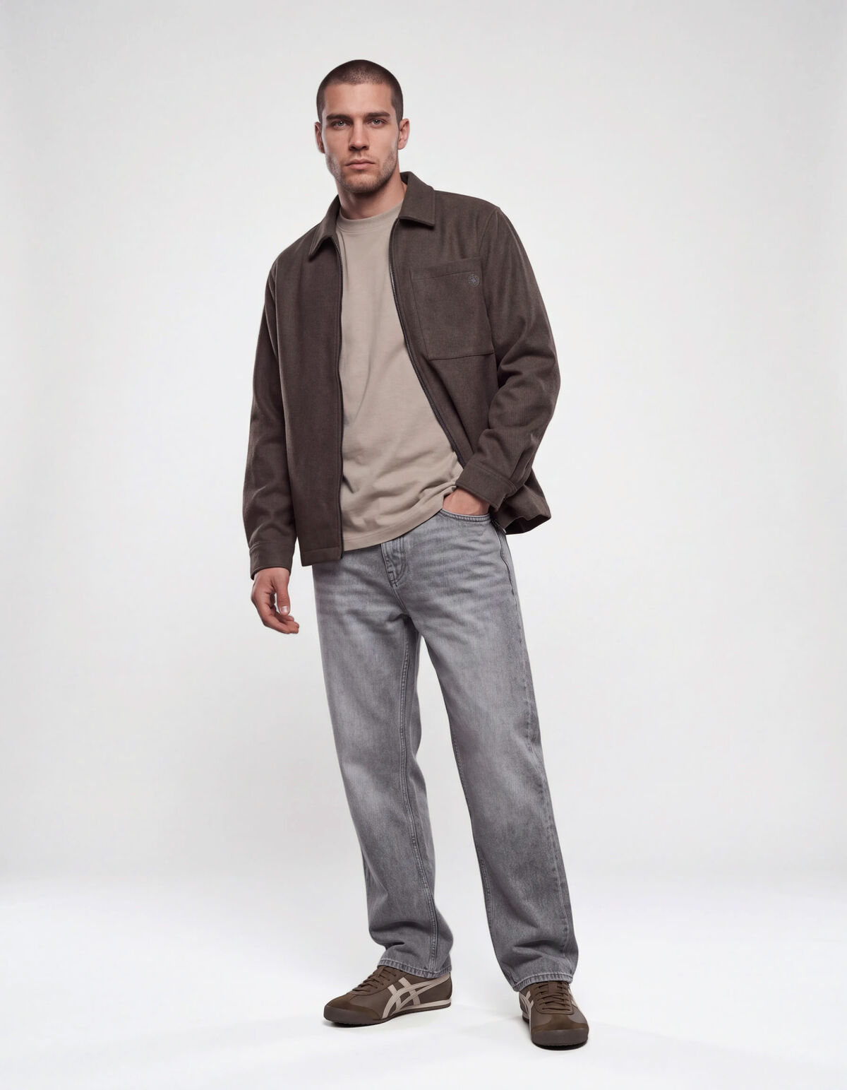 Melange Zip Overshirt Donkerbruin SHOEBY MEN