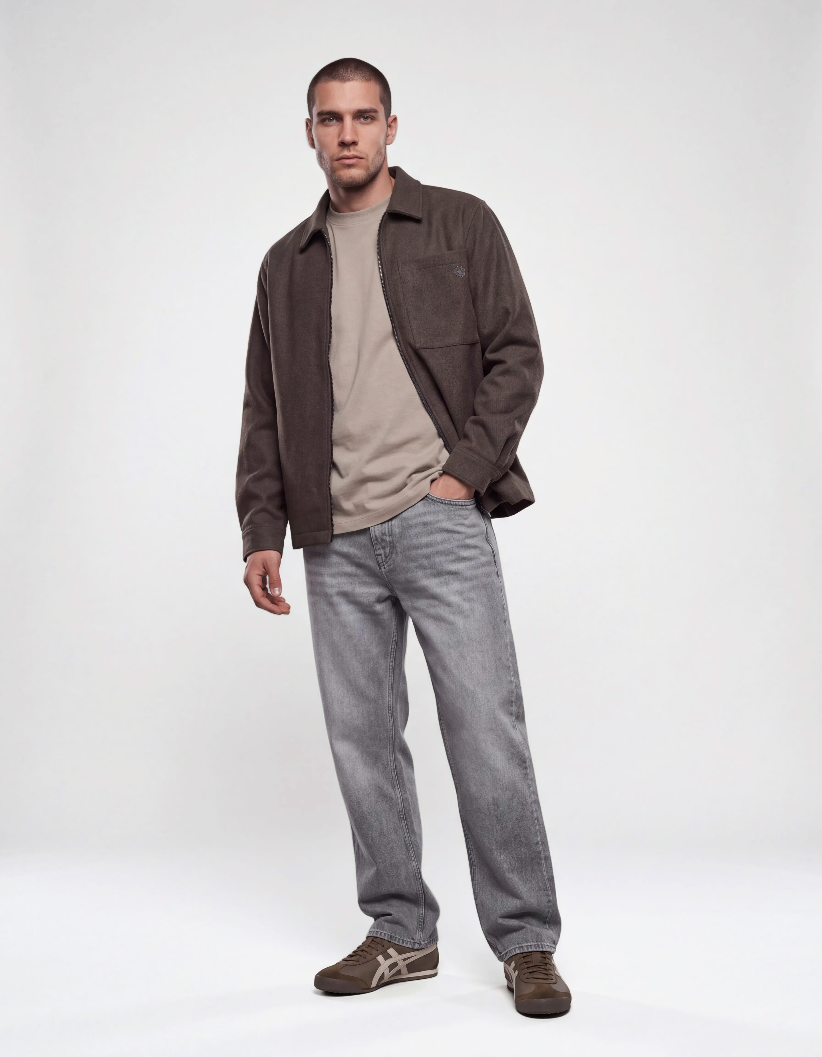Melange Zip Overshirt Donkerbruin SHOEBY MEN