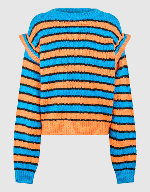 R&uuml;schestreifen Pullover Blau/Orange SHOEBY GIRLS