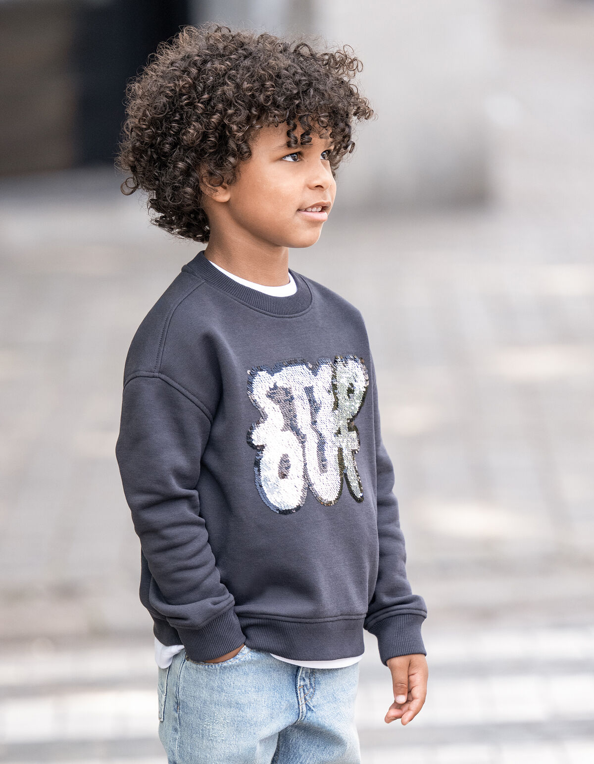 Zwei-Wege-Paillettenpullover Dunkelgrau SHOEBY BOYS