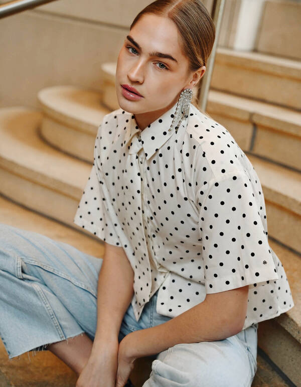 Polkadot-Krawatte Bluse Schwarz/Wei&szlig; SHOEBY WOMEN