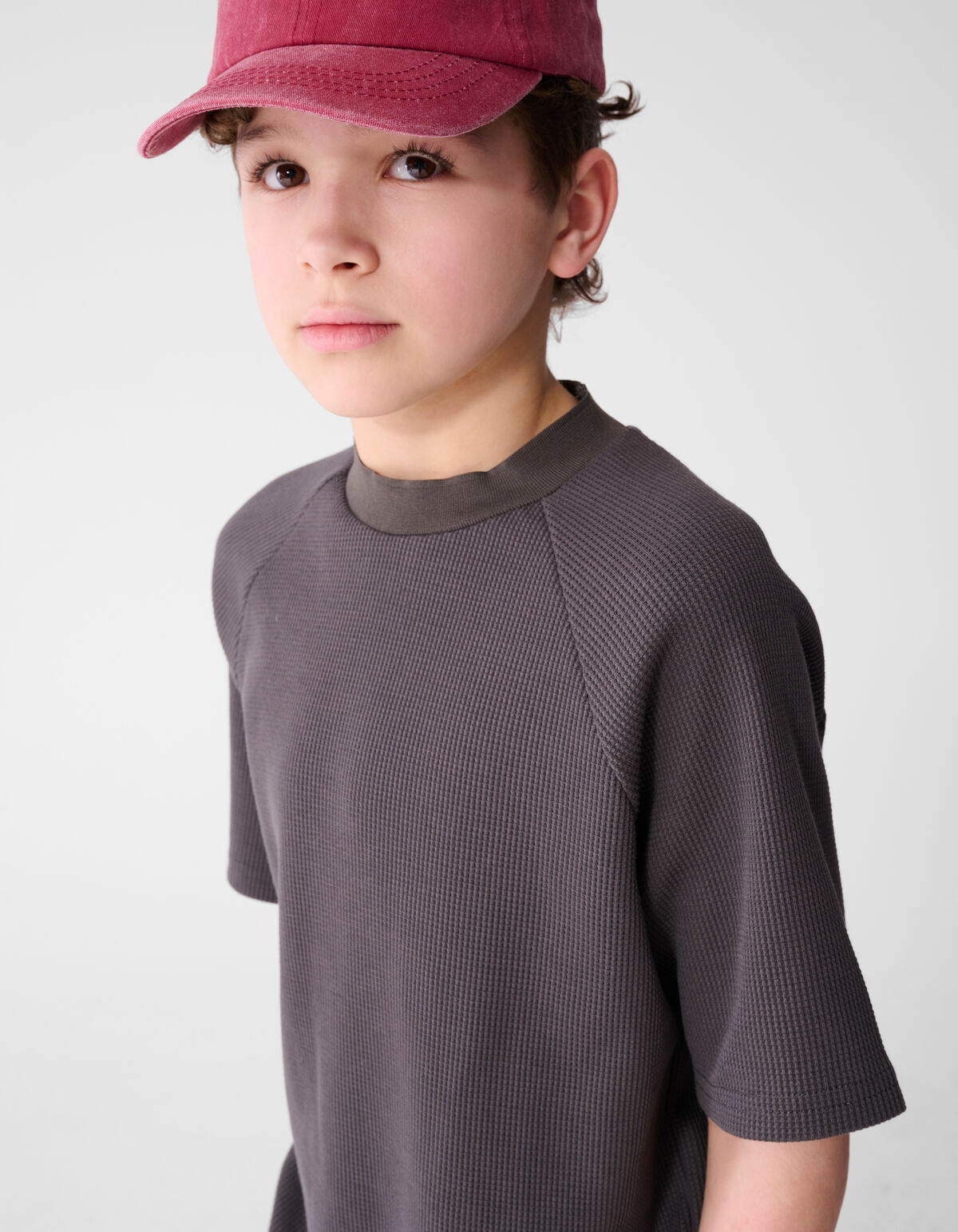 Waffelstruktur T-Shirt Dunkelgrau SHOEBY BOYS