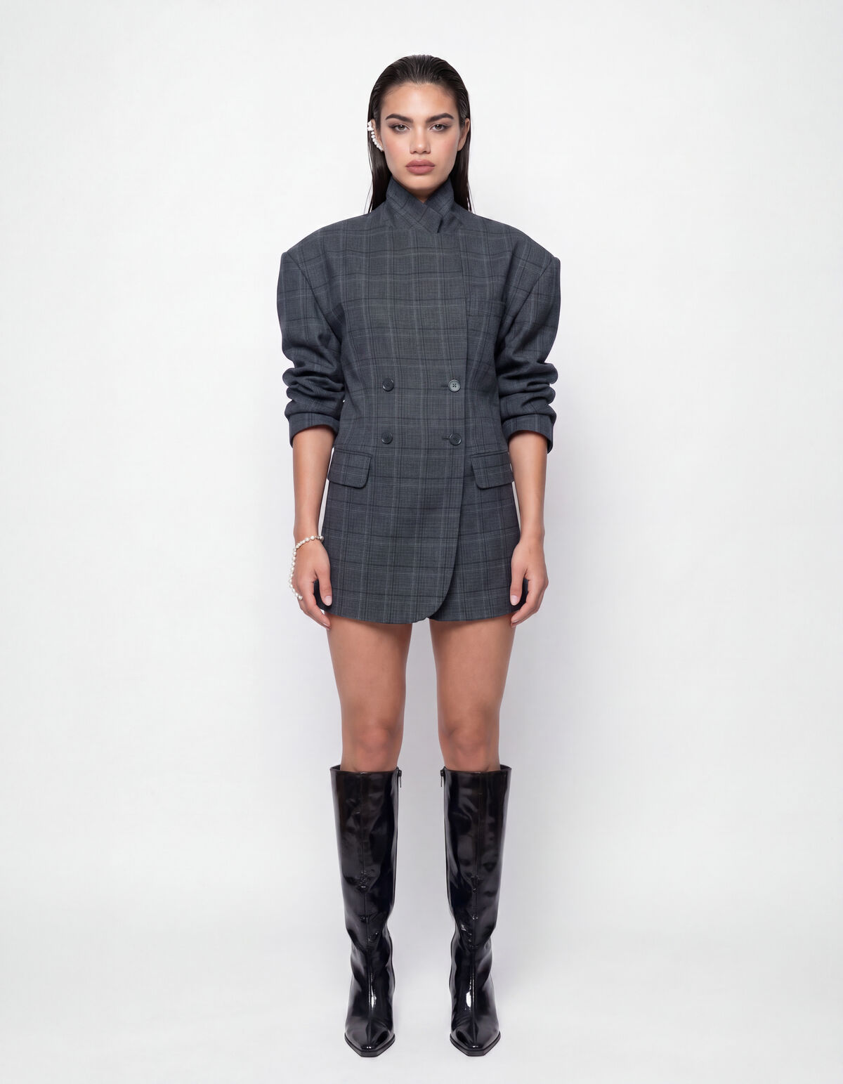 Kariertes Blazer-Kleid Dunkelgrau SHOEBY WOMEN